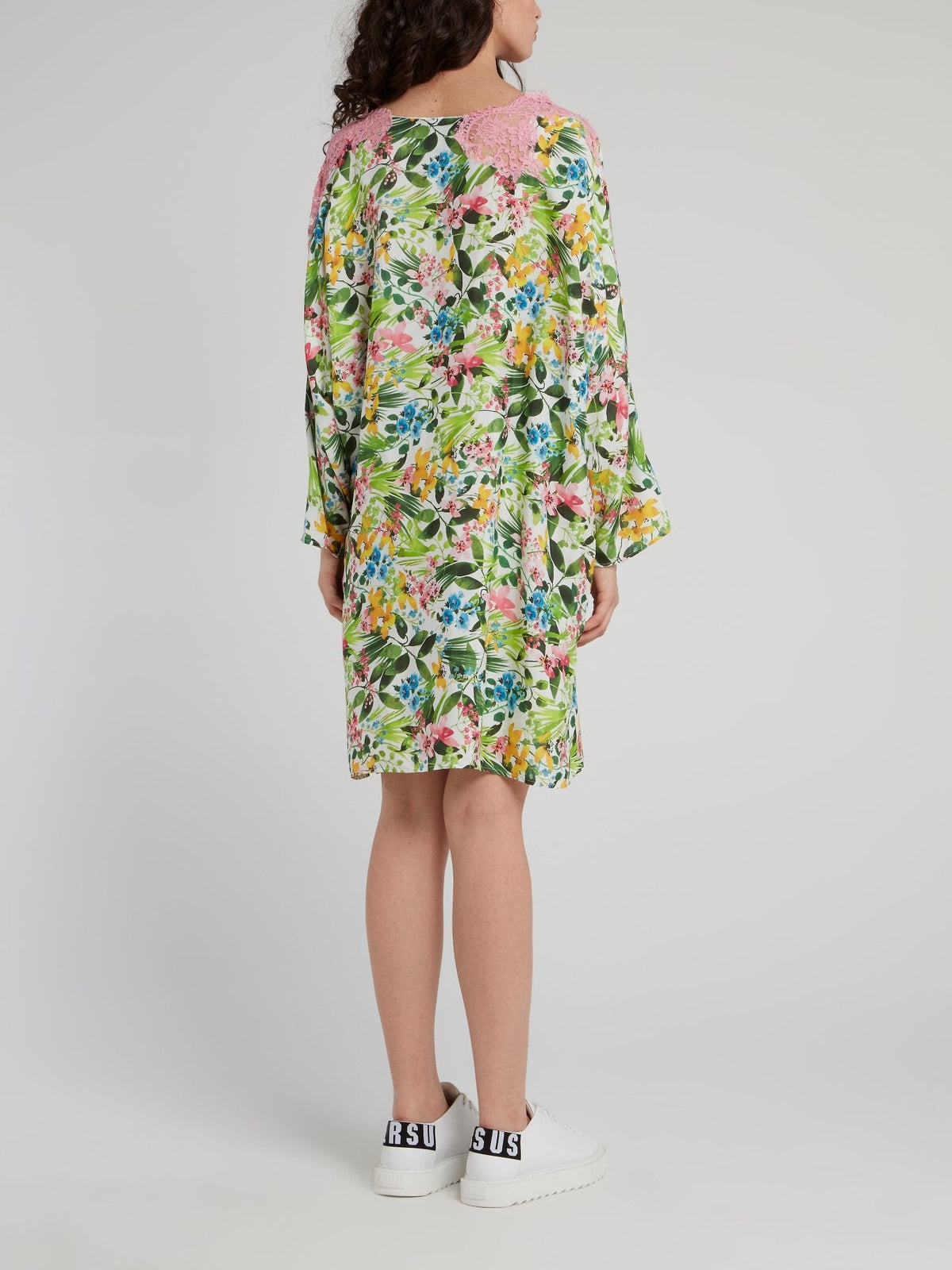 Tropical Print Flounce Shift Dress