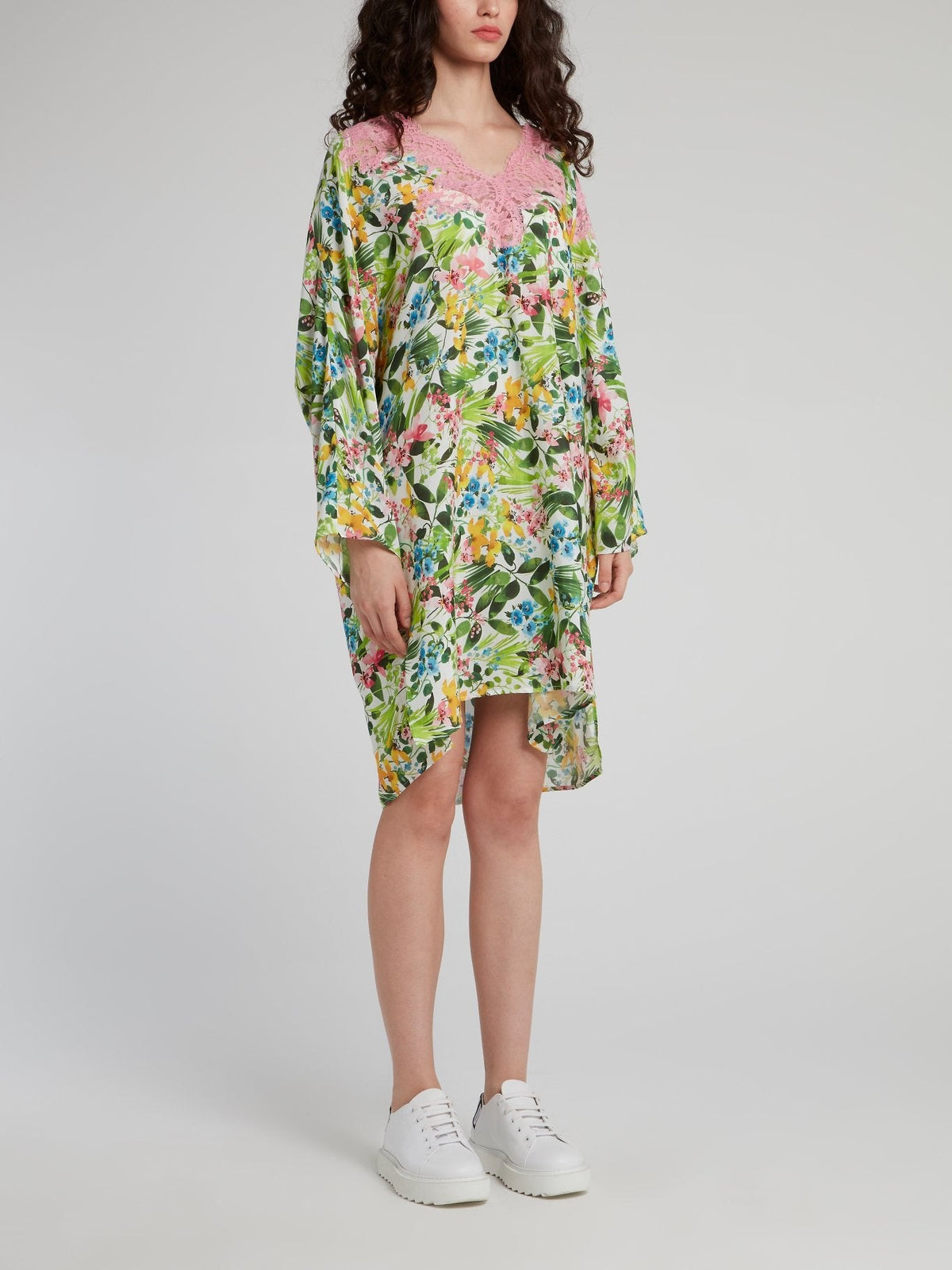 Tropical Print Flounce Shift Dress