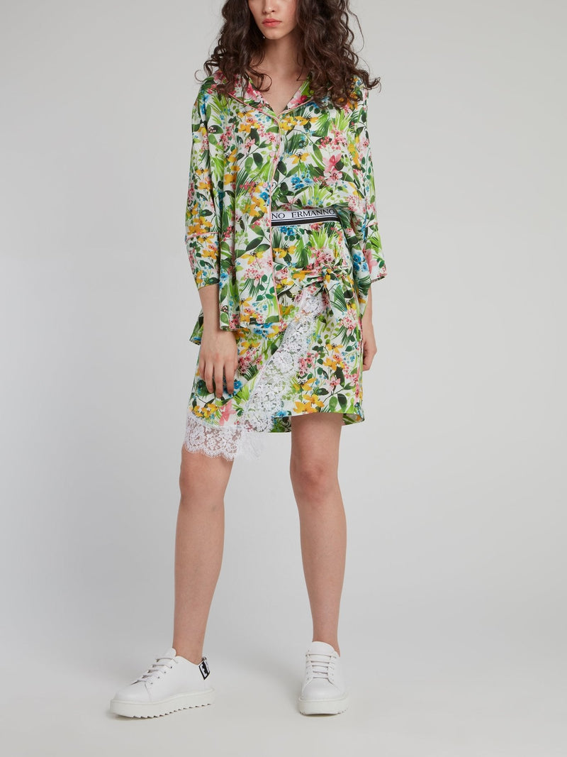 Tropical Print Flounce Shirt