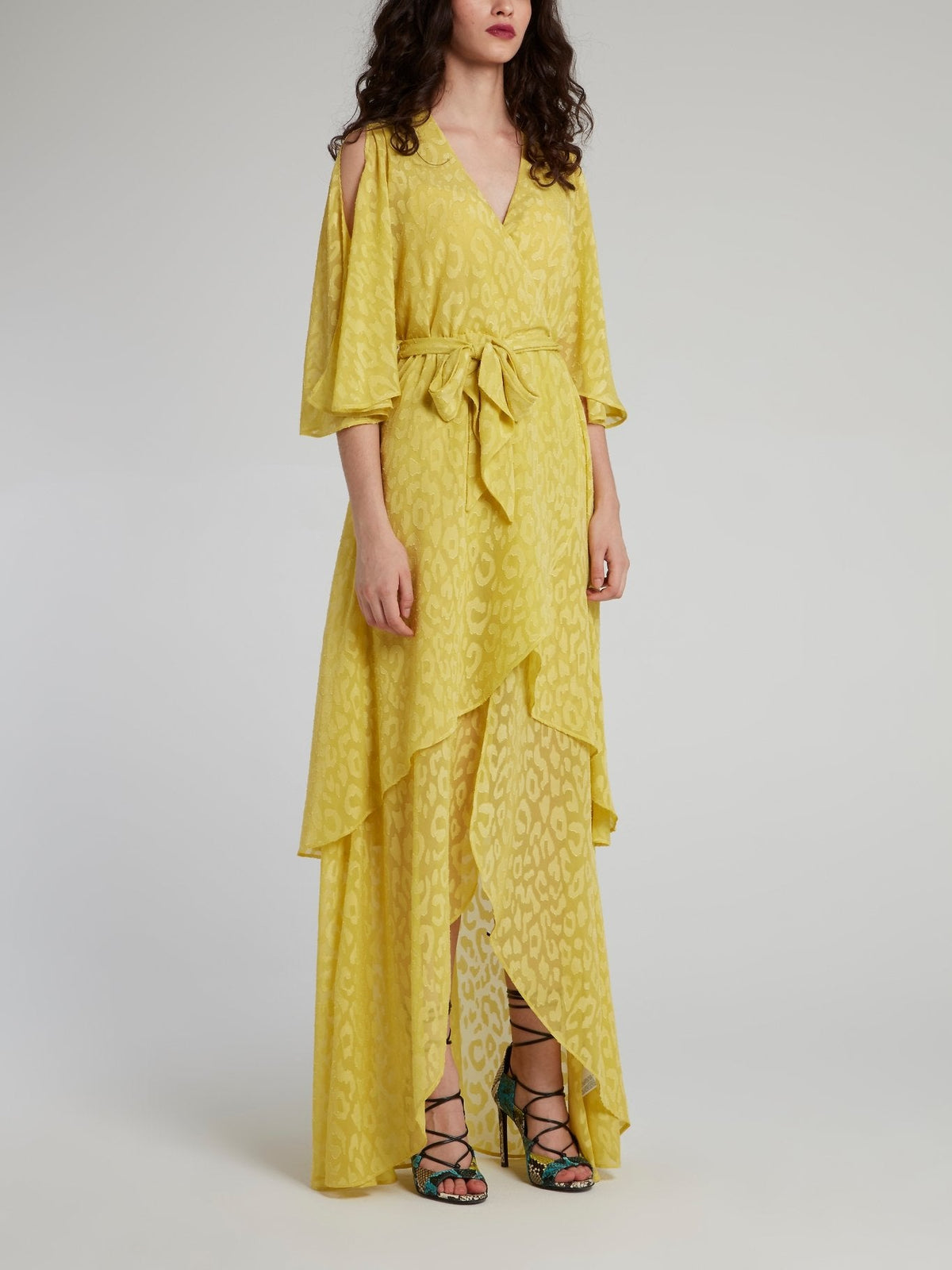 Yellow Leopard Print High-Low Maxi Dress