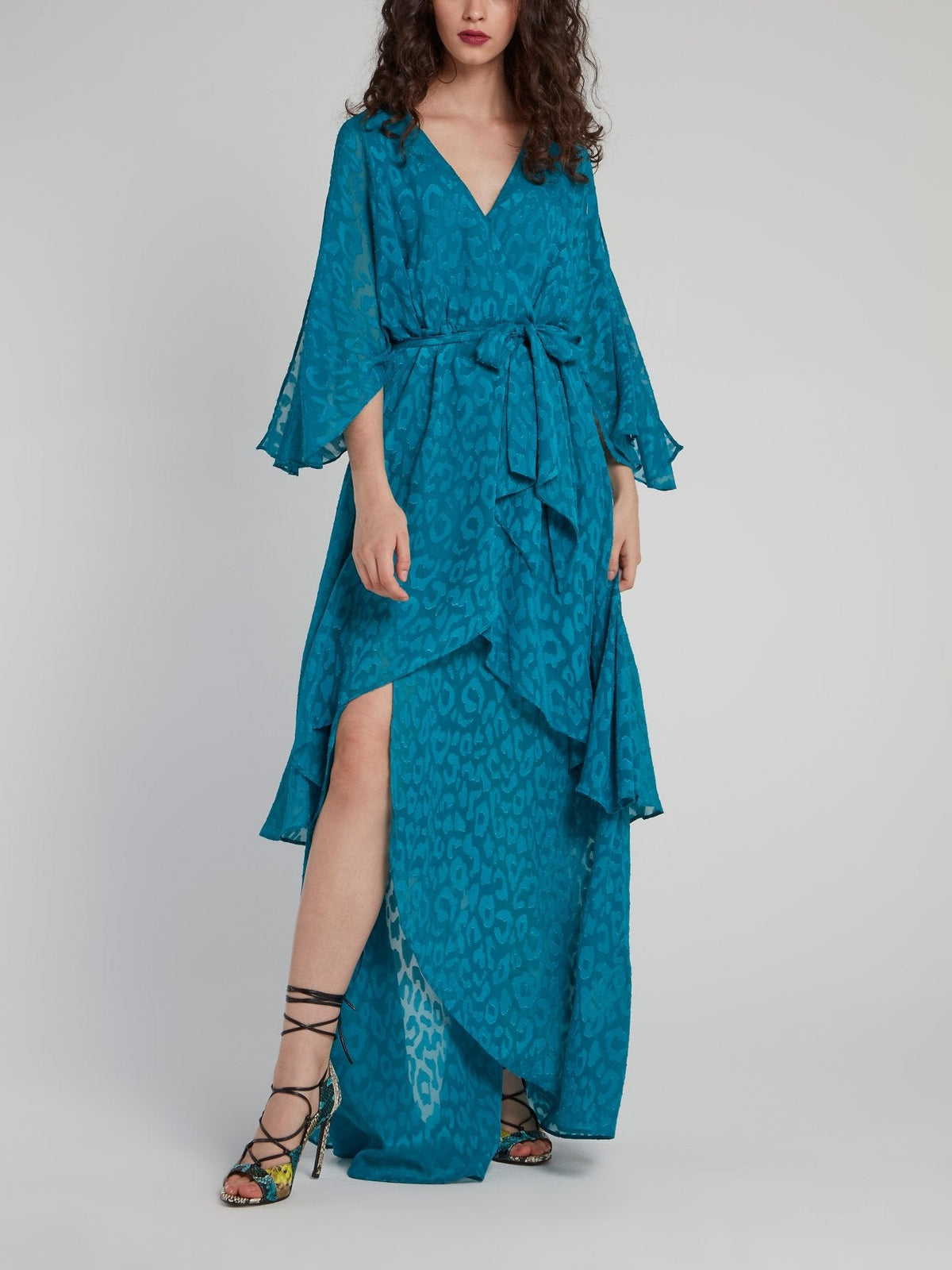 Blue Leopard Print High-Low Maxi Dress