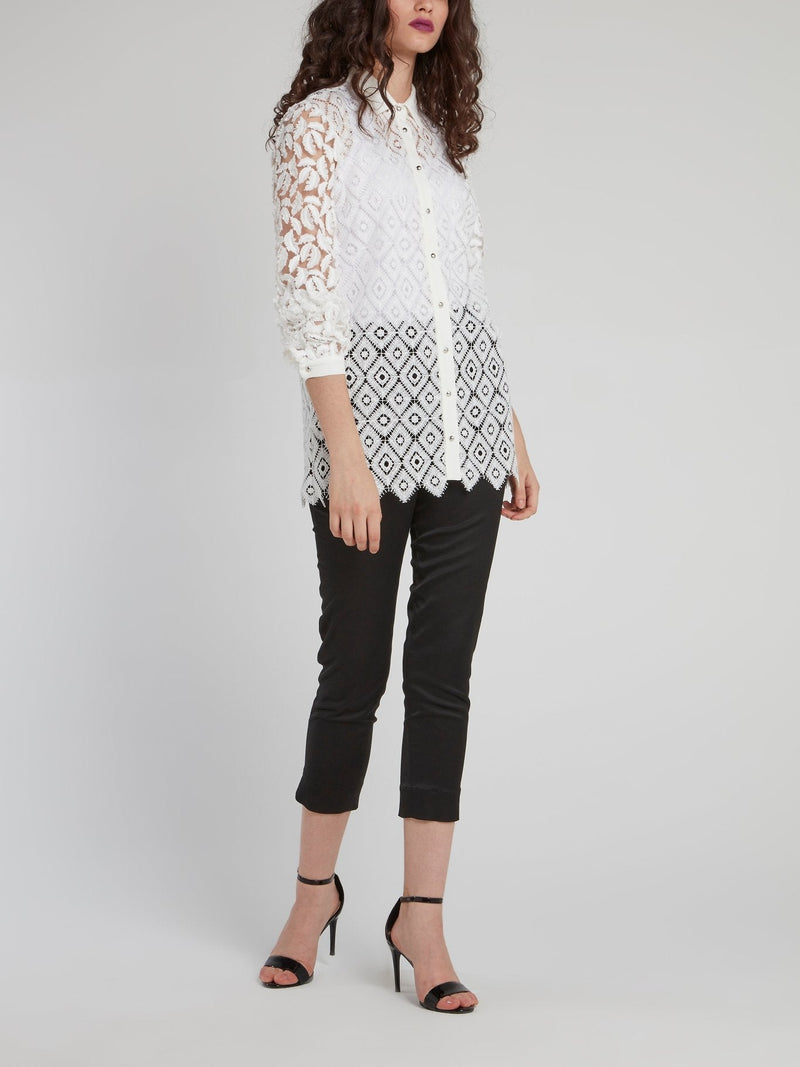 White Lace Mesh Button Up Shirt