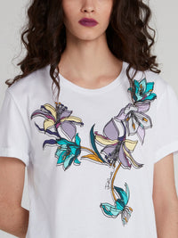 White Floral Sketch T-Shirt