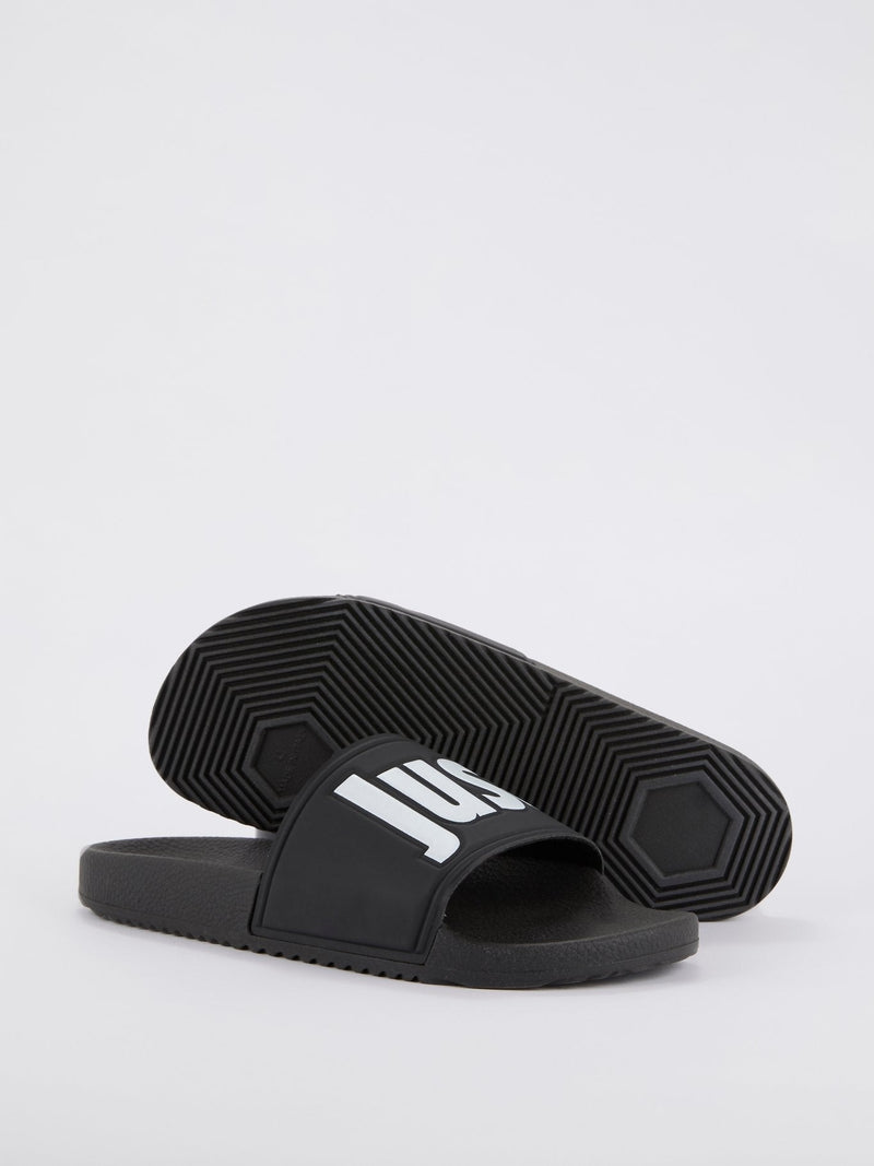 Black Logo Strap Top Slippers