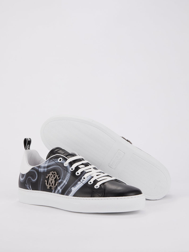 Black Snake Print Leather Sneakers