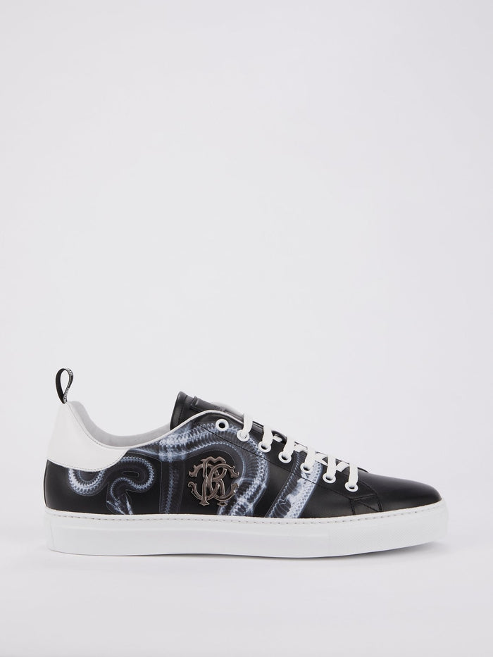 Black Snake Print Leather Sneakers