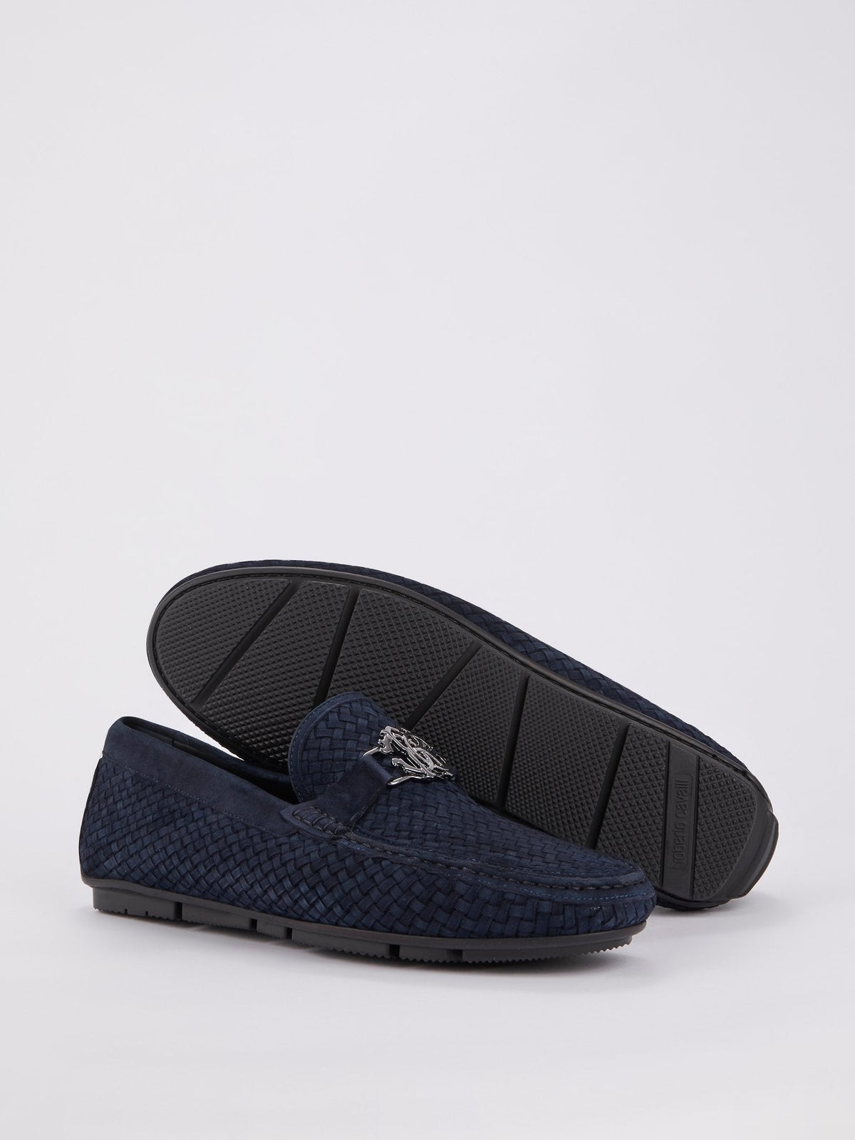 Navy Monogram Weave Loafers