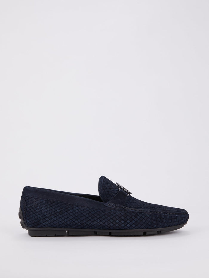 Navy Monogram Weave Loafers