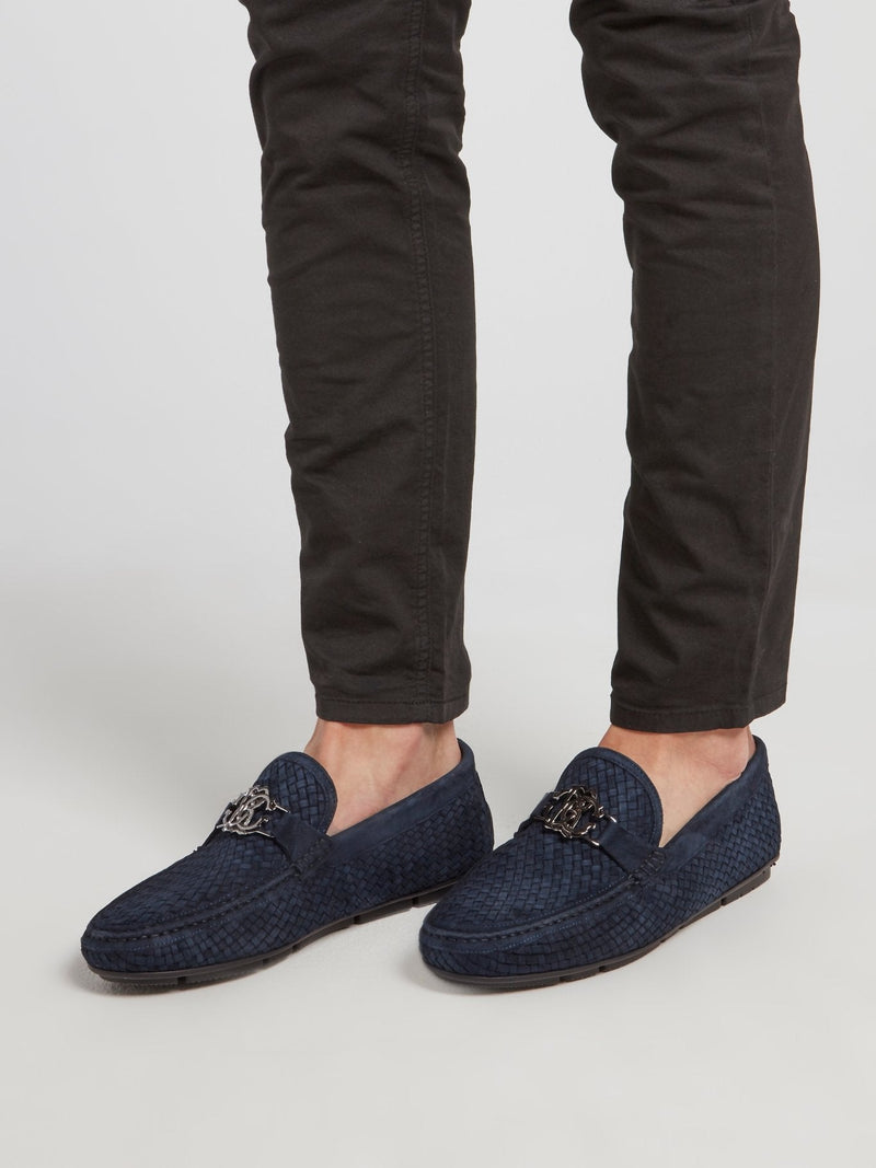 Navy Monogram Weave Loafers