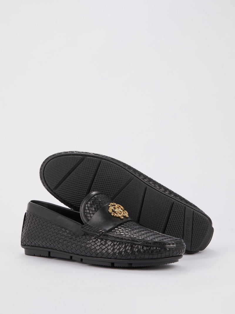 Black Monogram Weave Loafers