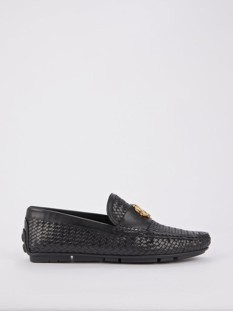 Black Monogram Weave Loafers