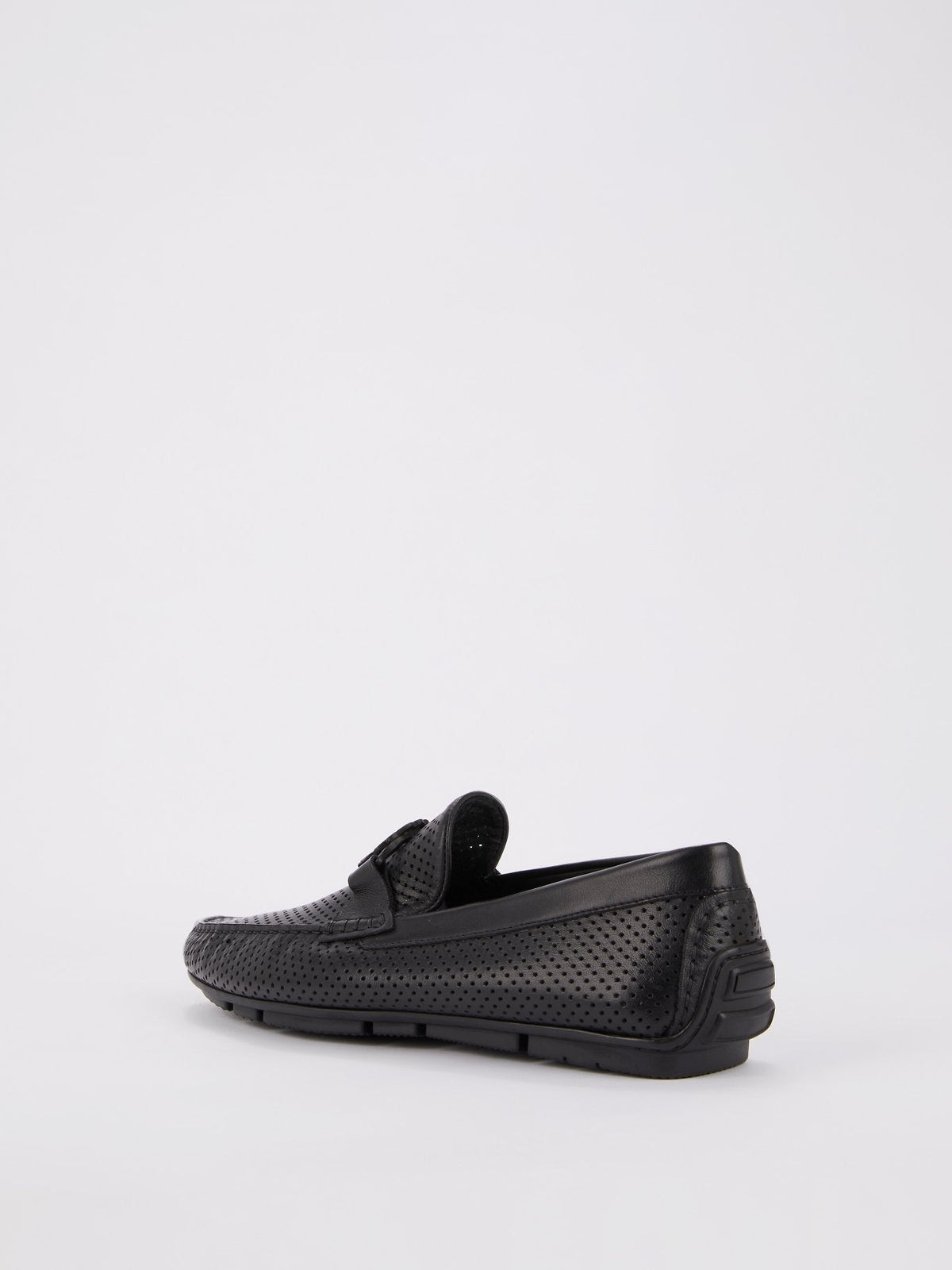 Black Perforated Leather Loafers