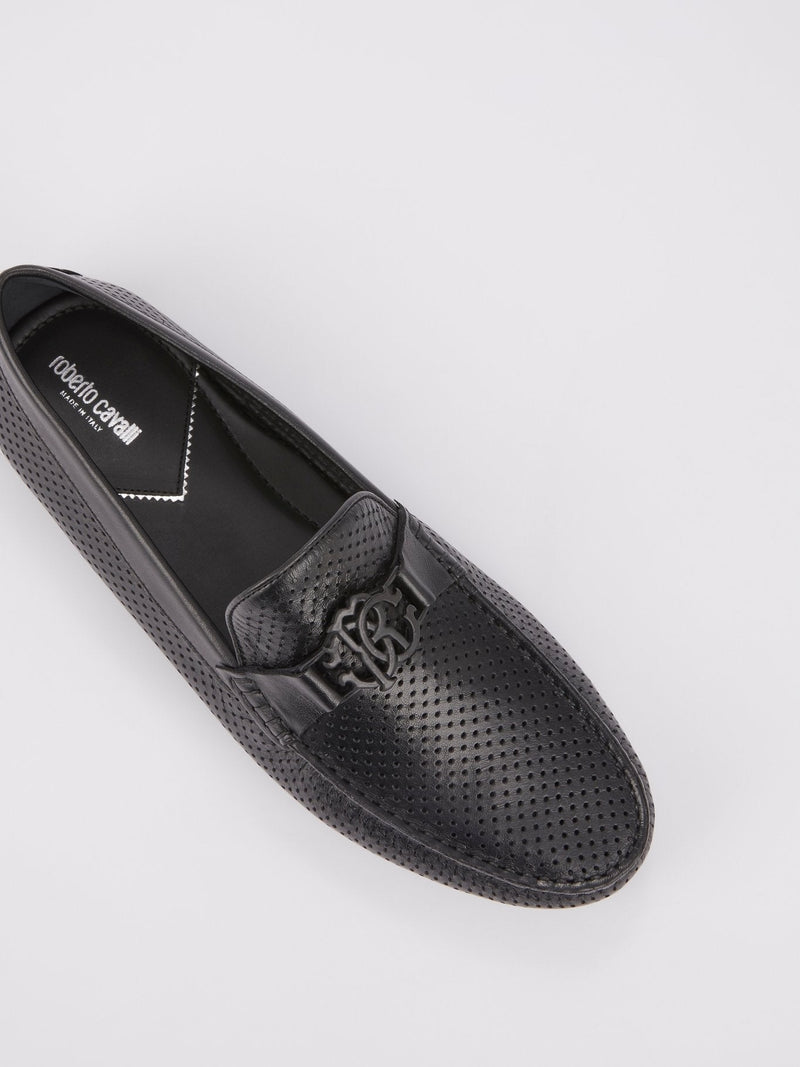 Black Perforated Leather Loafers