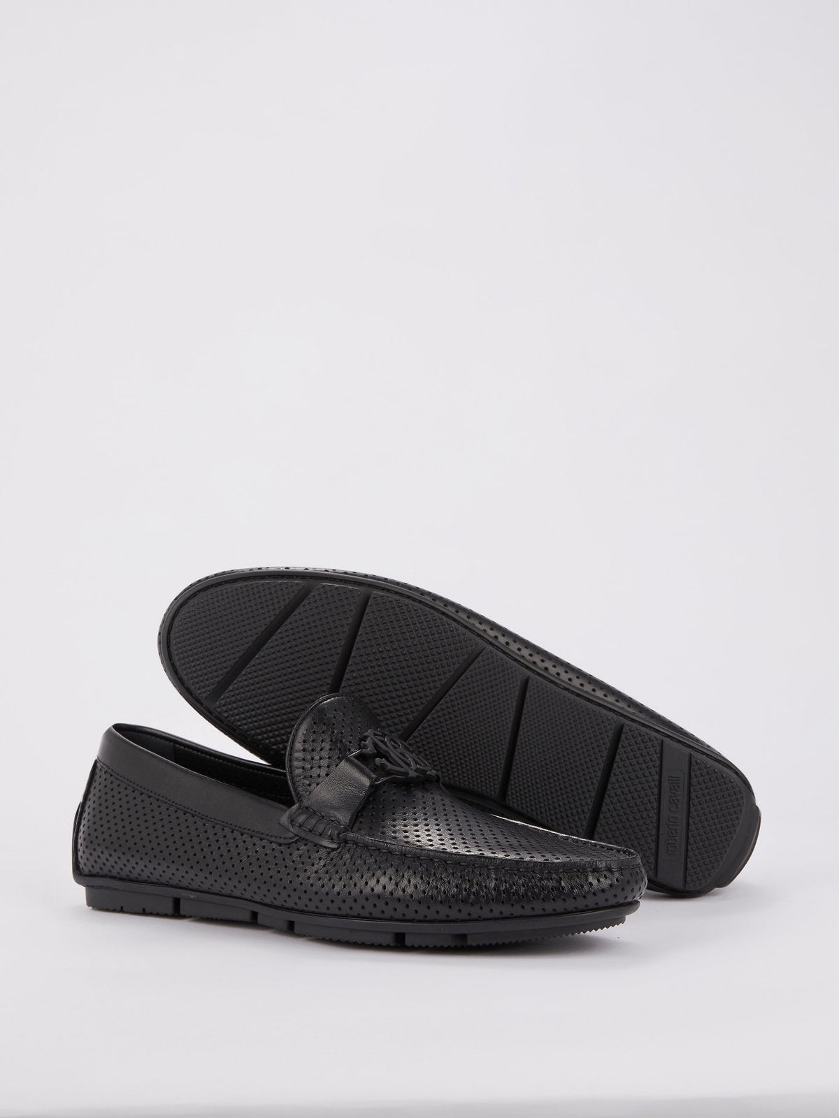 Black Perforated Leather Loafers