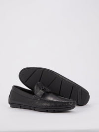 Black Perforated Leather Loafers