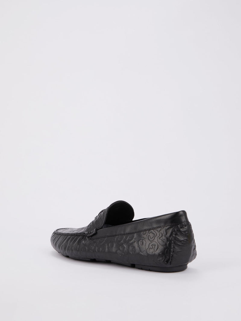 Black Embossed Leopard Effect Loafers