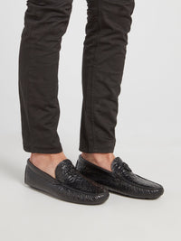 Black Embossed Leopard Effect Loafers