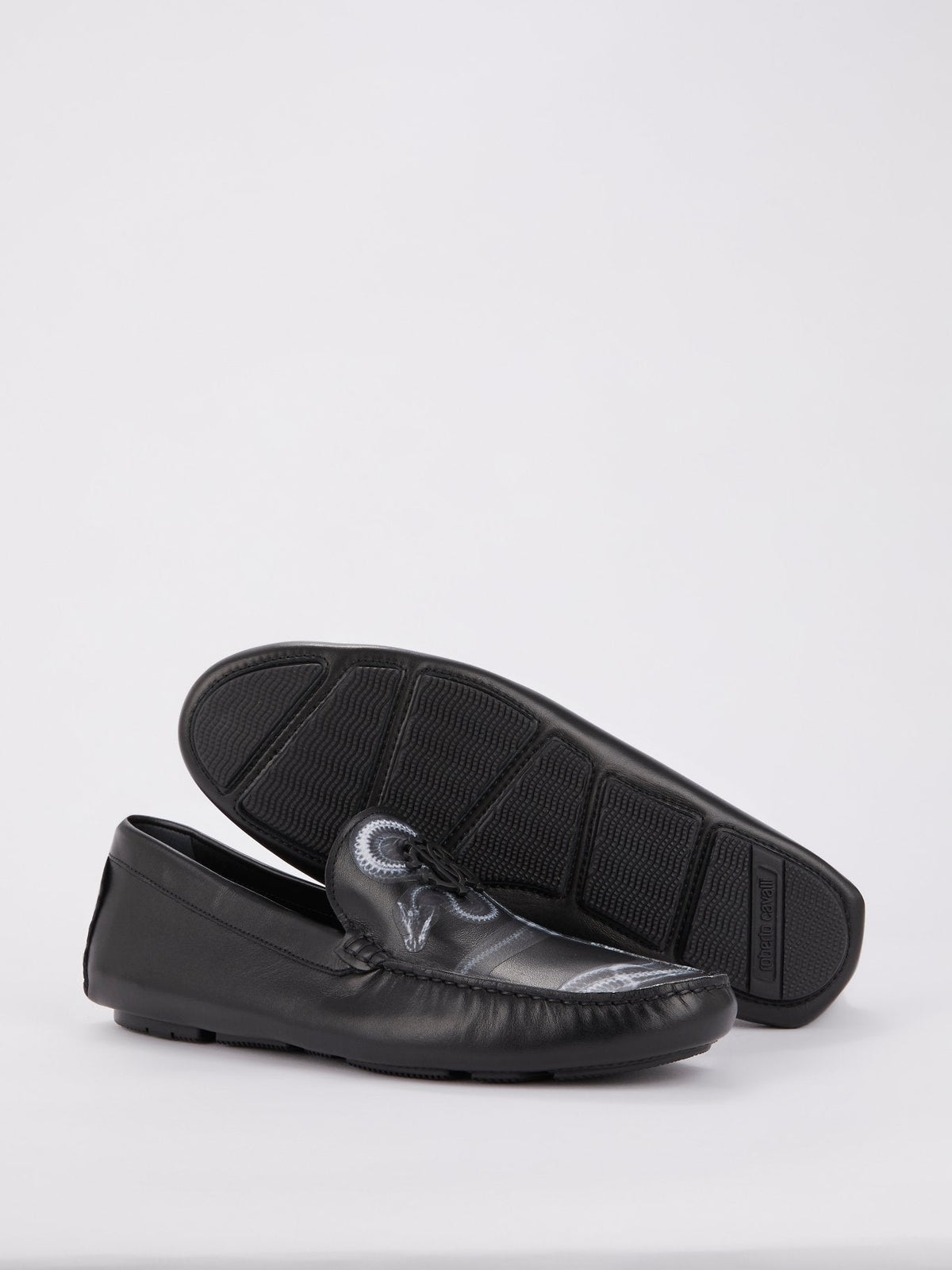 Black Snake Print Leather Loafers