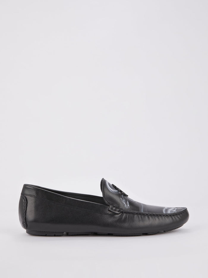 Black Snake Print Leather Loafers