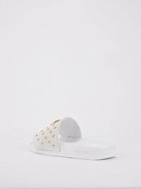 White Snake Monogram Studded Slides