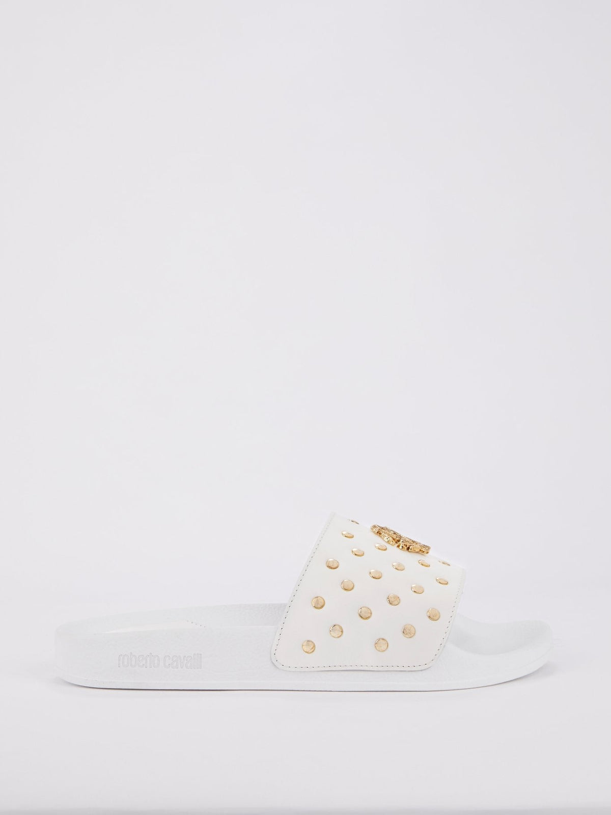 White Snake Monogram Studded Slides