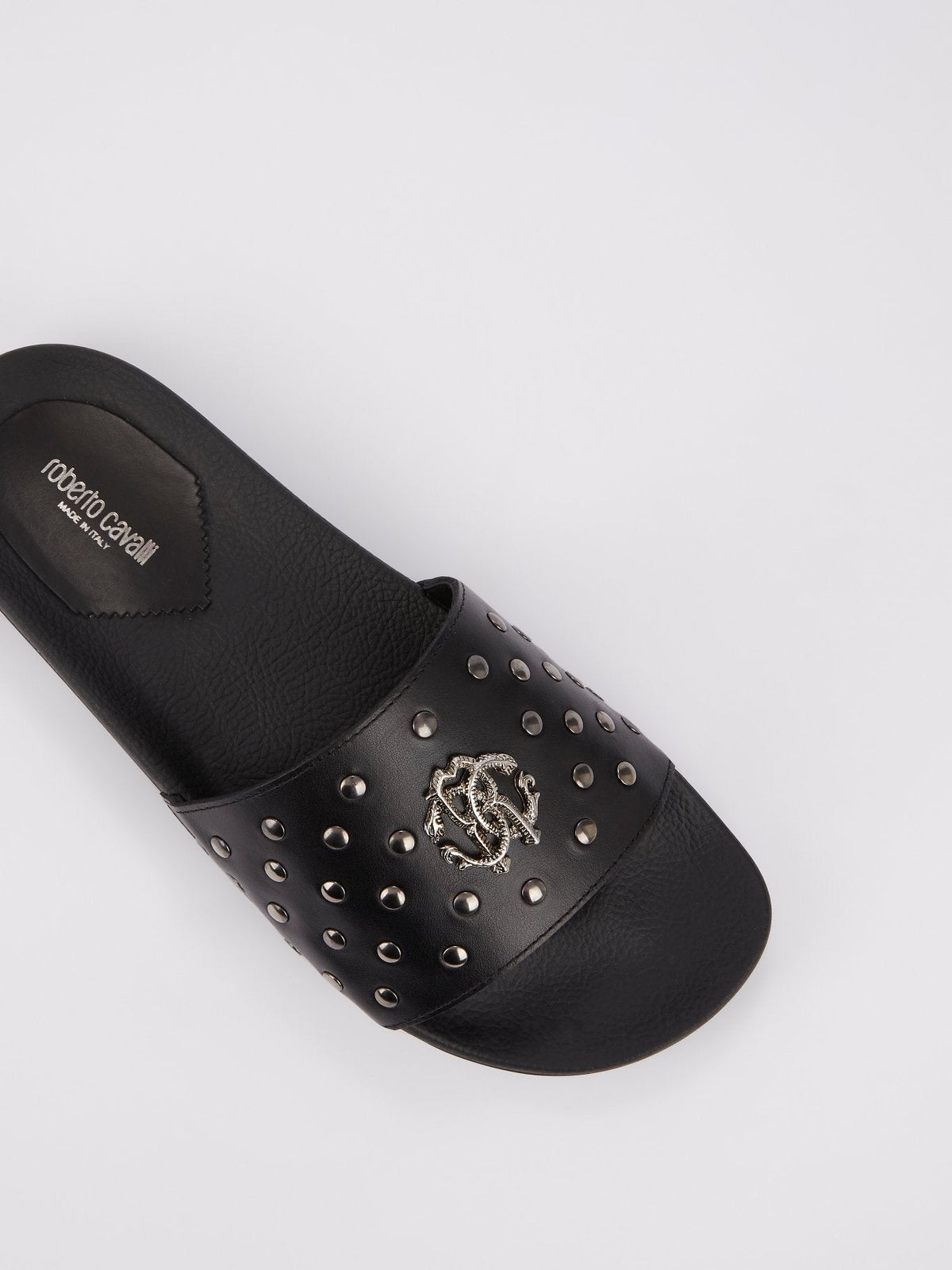 Black Snake Monogram Studded Slides