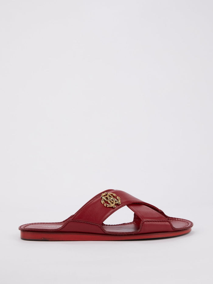 Red Monogram Crisscross Sandals