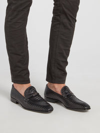 Black Logo Weave Loafers