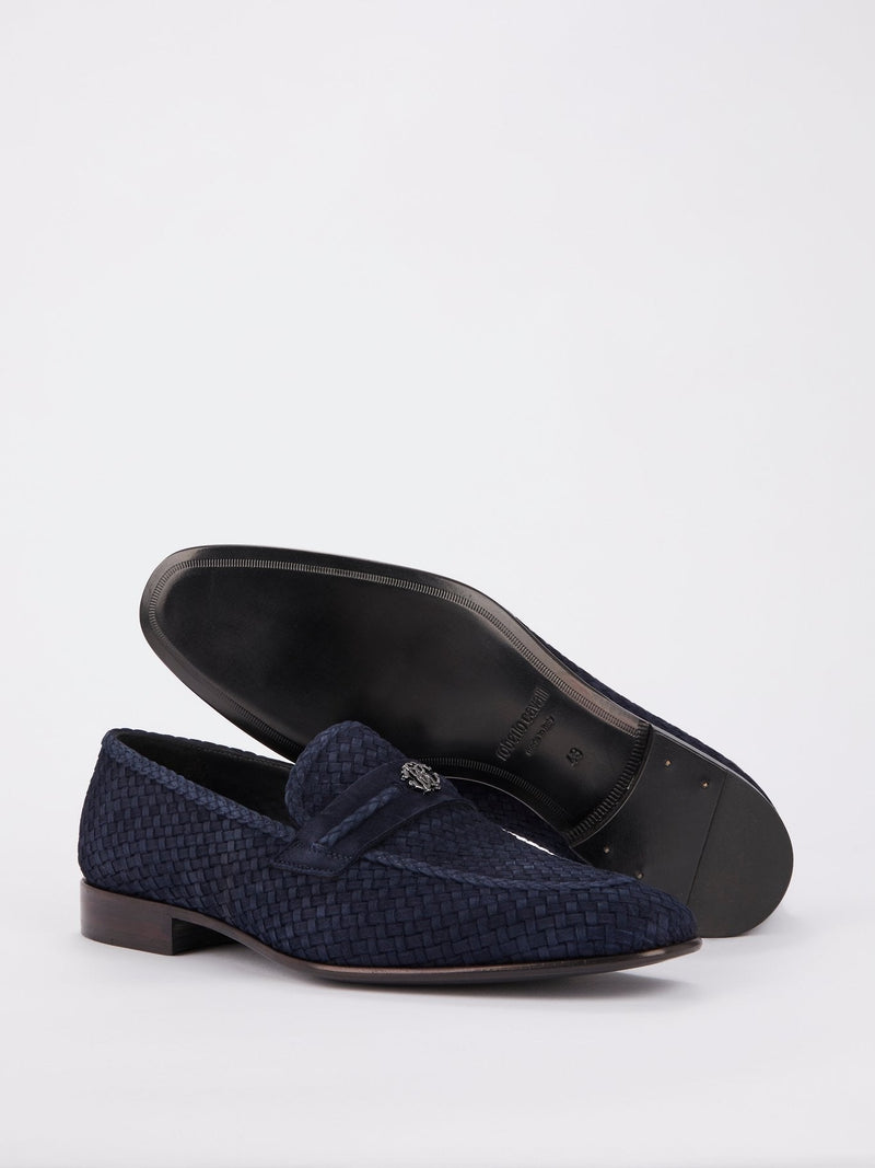 Navy Logo Weave Loafers