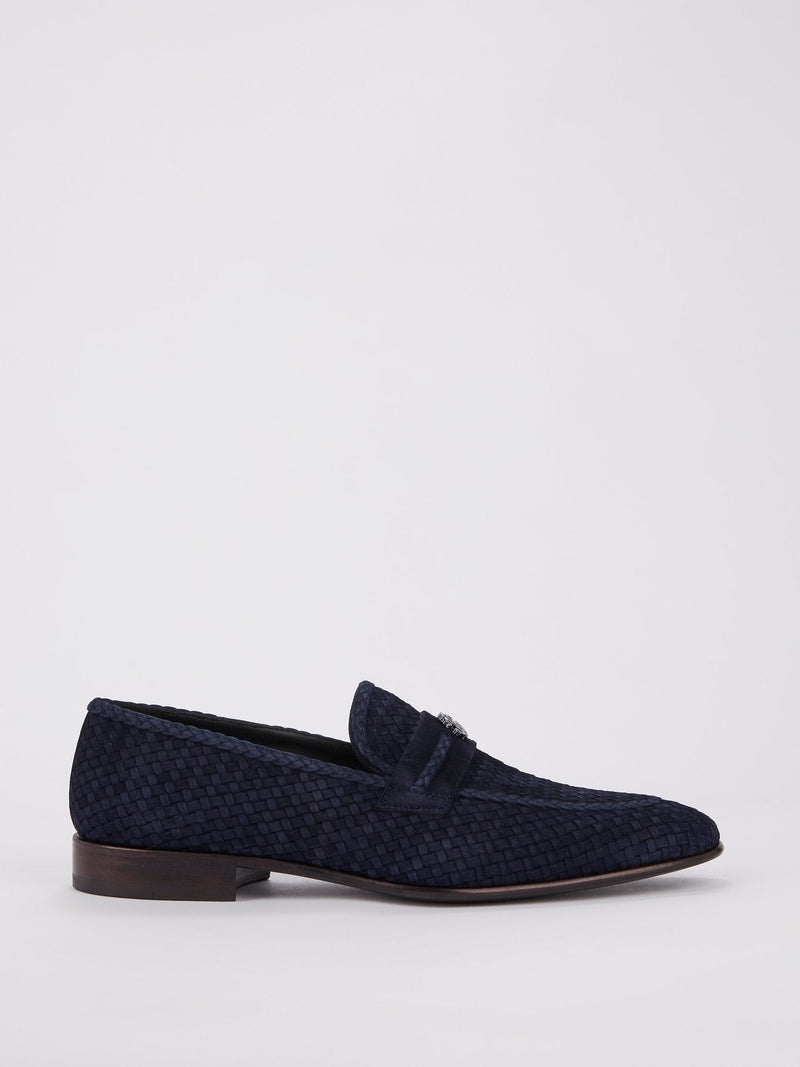 Navy Logo Weave Loafers