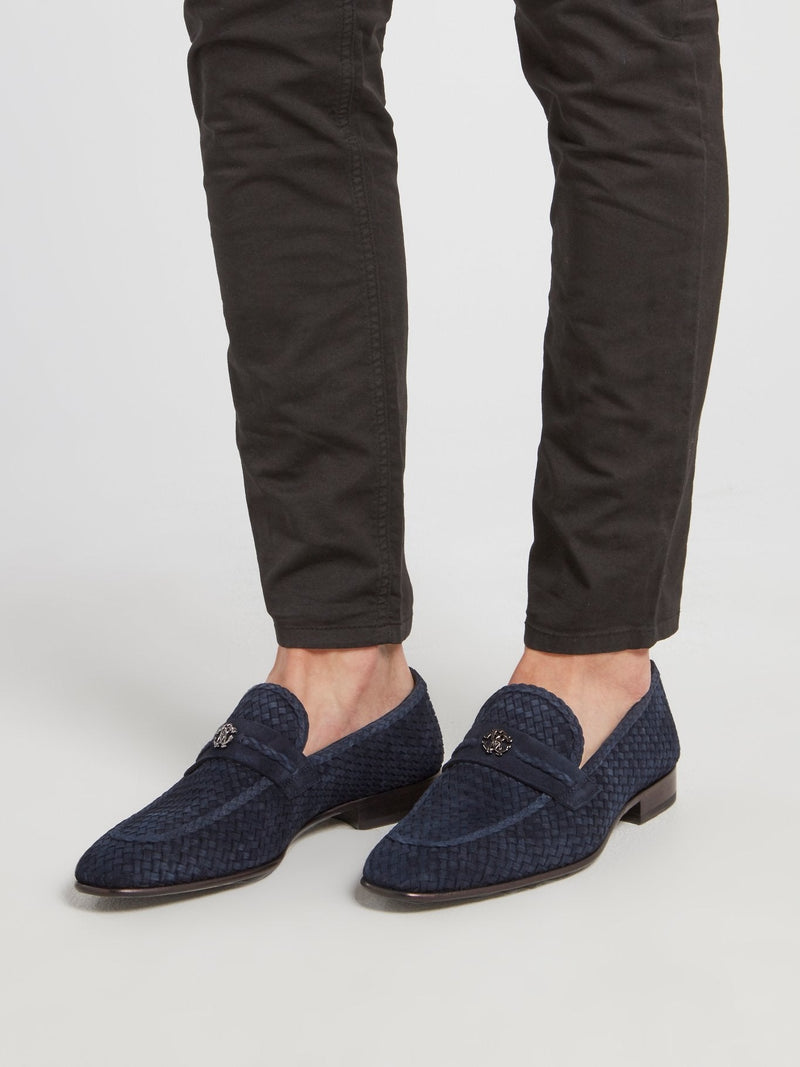 Navy Logo Weave Loafers