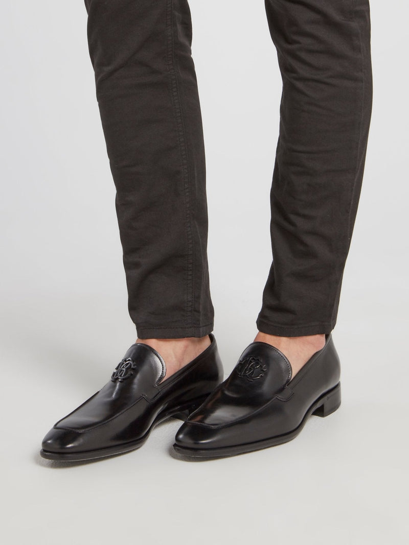 Black Slip On Monogram Brogues