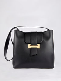 Black Front Flap Shoulder Bag