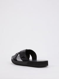 Black Logo Crisscross Flat Sandals