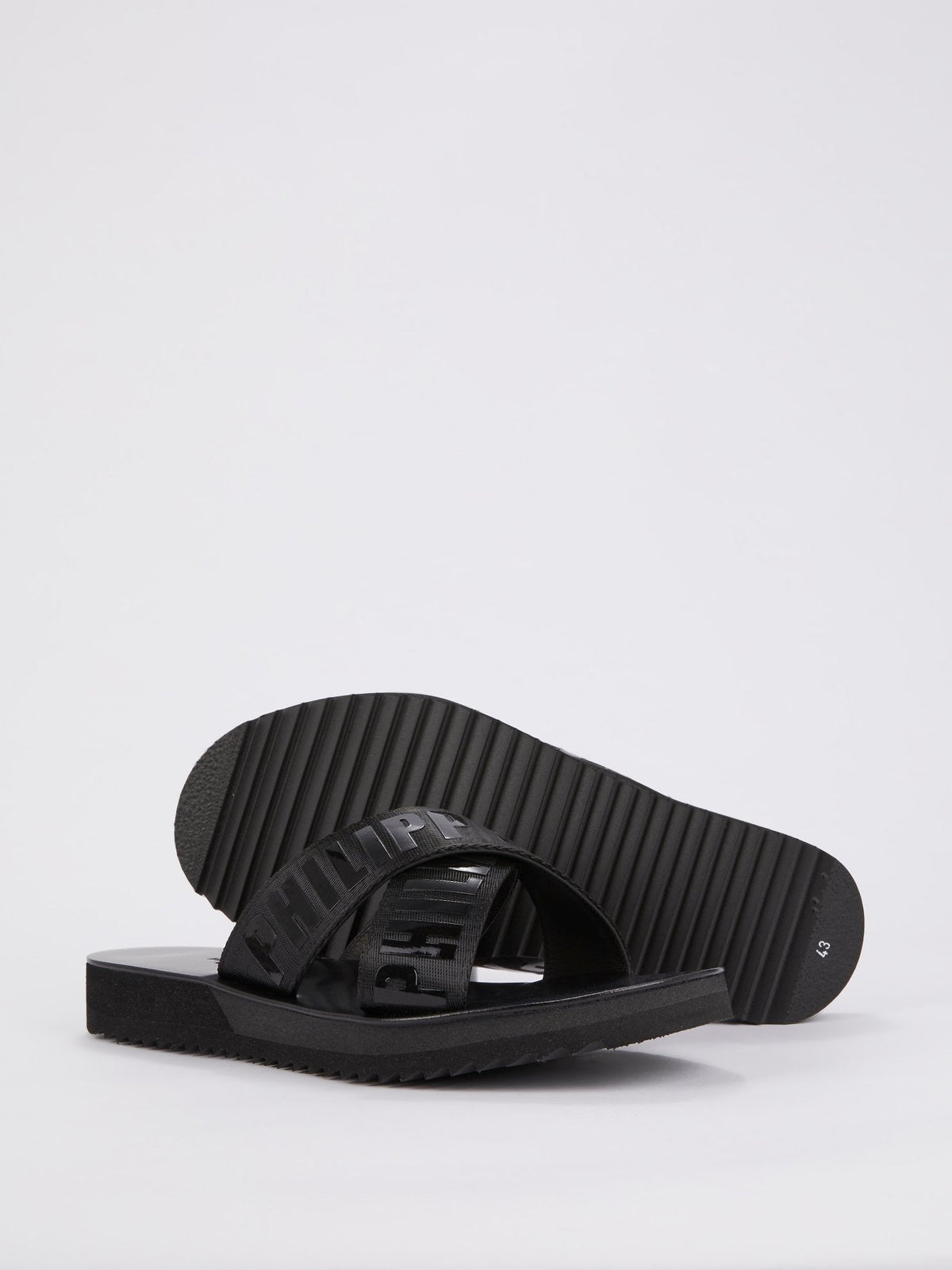 Black Logo Crisscross Flat Sandals