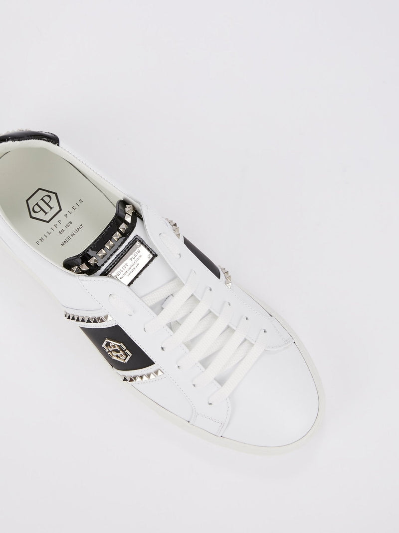 White Contrast Studded Sneakers