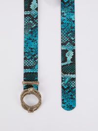 Snake Buckle Python Print Belt