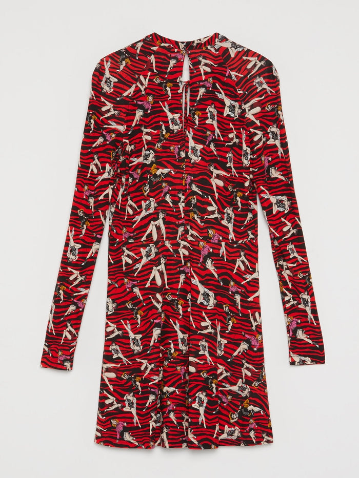 Red Printed Long Sleeve Dress