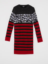 Stripe Panel Glitter Knit Dress