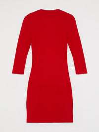 Red Draped Fringed Neck Dress