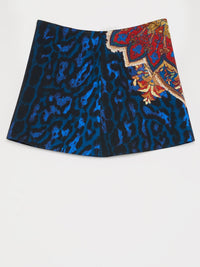 Blue Leopard Print Mini Skirt