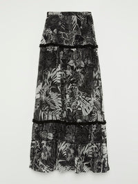 Black Tropical Print Boho Maxi Skirt