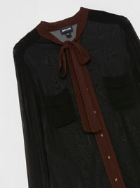 Black Bow Tie Mesh Shirt