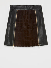 Black Zip Up Leather Mini Skirt