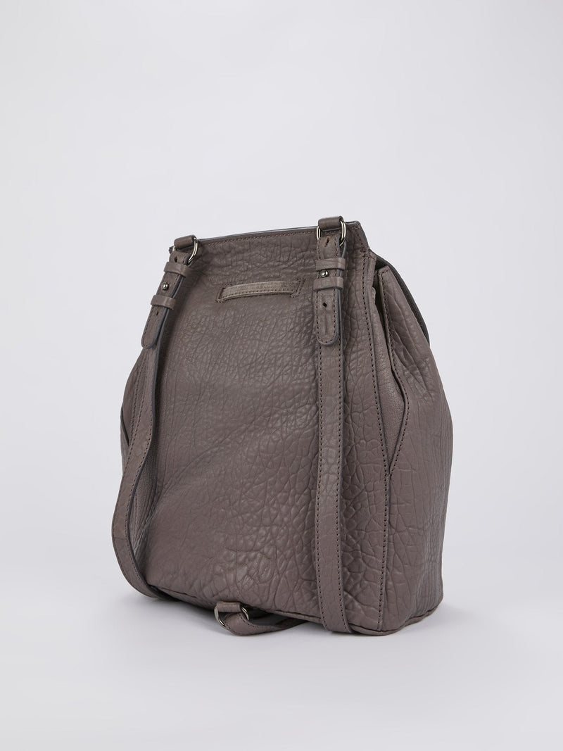 Brown Textured Leather Mini Backpack