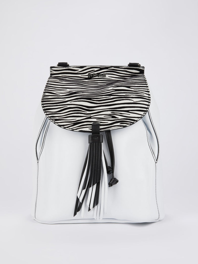 White Animal Print Leather Mini Backpack