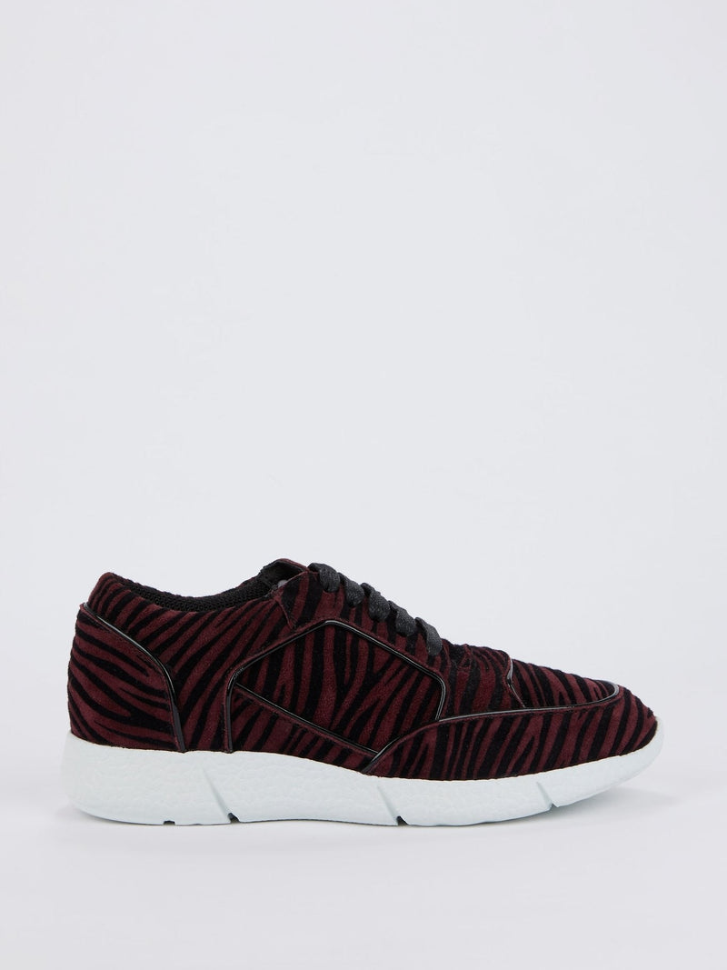 Burgundy Animal Print Velvet Sneakers