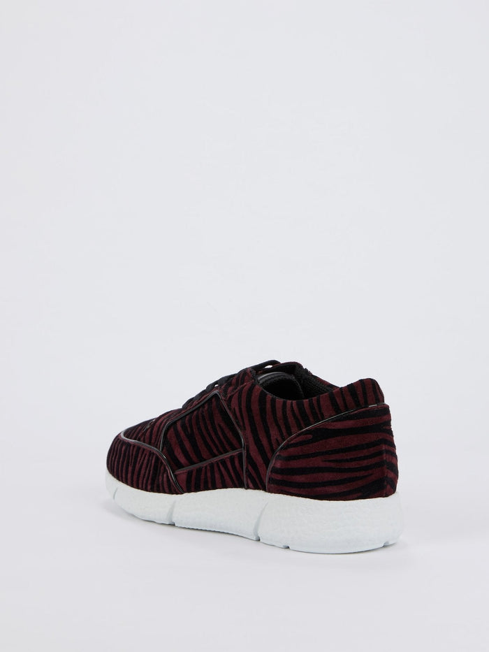 Burgundy Animal Print Velvet Sneakers