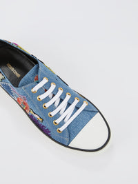 Blue Embroidered Denim Sneakers