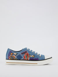 Blue Embroidered Denim Sneakers